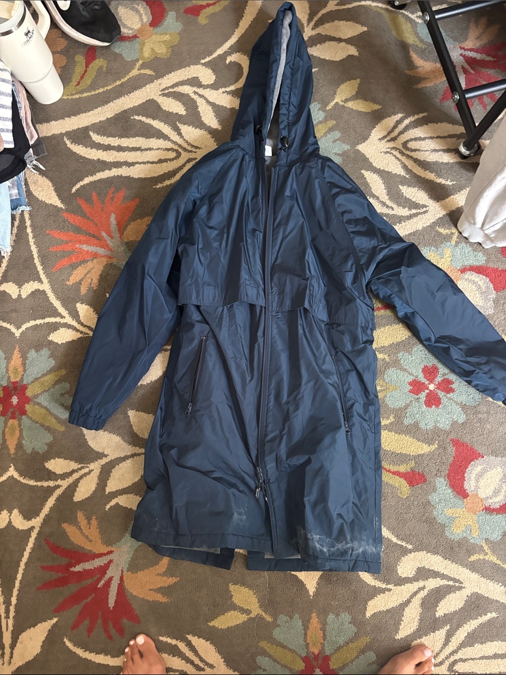 Navy Hooded Lightweight Raincoat